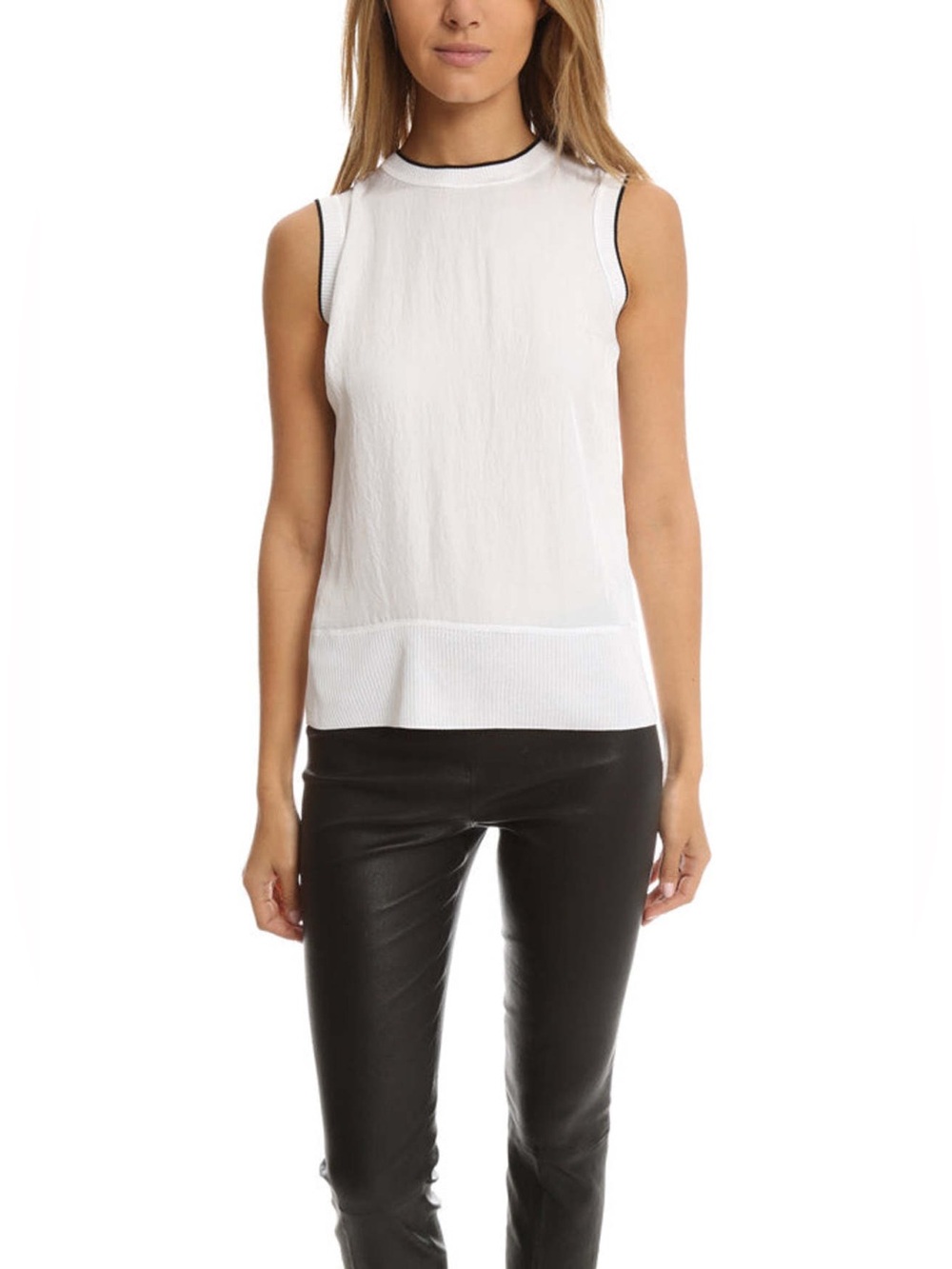 rag & bone Abby White Sleeveless Crewneck Top with Knit Trim ❤️❤️